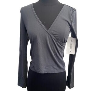 Athleta Women's XL Fast Track Rib Reversible Long Sleeve Wrap Top Charcoal Grey